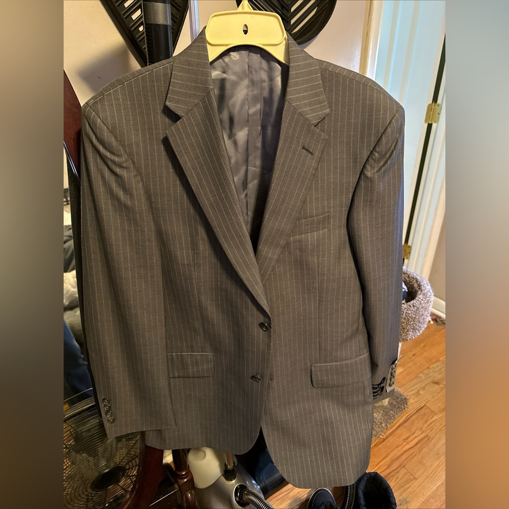 New Jos A Bank Signature Collection Gray Strip Wool Blazer Mens Blazer Size 39R